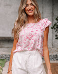 Floral Bow Back Ruffle Sleeve Blouse
