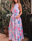 Adley Floral Sleeveless O Neck Knot Waist Maxi Dress