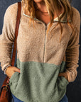 Melissa Two Tones Color Block Half Zip Fleece Sweatshirt