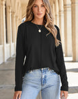 Solid Reverse Seam Crewneck Long Sleeve Top
