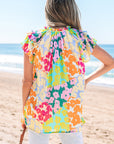 Rosa Flutter Sleeve V Neck Crinkled Blouse
