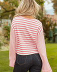 Colorblock Stripe Textured Dropped Long Sleeve Top