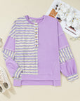Plus Size Stripe Patchwork Buttoned Drop Shoulder Pullover