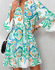 Boho 3/4 Sleeve Buttoned Mini Dress
