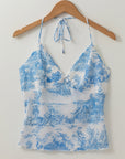Floral Mesh Halter Tank Top