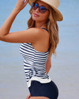 Everlee Stripe Drawstring Tummy Control Tankini Swimsuit