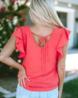 Janelle V Neck Ruffle Sleeve Loose Top