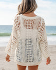 Hollow Out Knit 3/4 Drop Shoulder Sweater