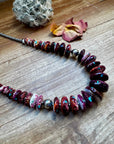 22 Inch graduated necklace more purple spiny, turquoise and sterling silver pearls