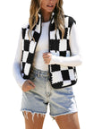 Checker Sherpa Collared Jacket Vest
