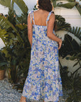 Katelyn Floral Self-tie Straps Ruffle Long Dress