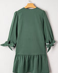 Contrast Trim Knotted 3/4 Sleeve Buttoned Dress