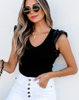 Aniyah Ruffle Patchwork Ribbed V Neck Bodysuit