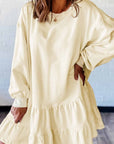 Solid Tiered Ruffle Hem Long Sleeve Dress
