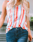 Elodie Striped V Neck Ruffle Straps Tank Top