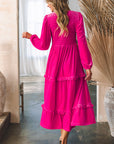 Maya Shirred V Neck Long Sleeve Velvet Dress