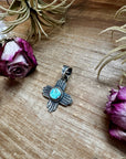 Zia Symbol Pendant with Golden Hill Turquoise – Sterling Silver – Native Made – Fits 8mm