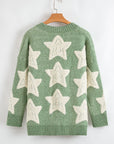 Star Sherpa Textured Buttoned Sweater Cardigan