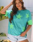 Etta Frayed Denim Star Patched Oversize Top
