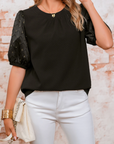 Feather Patchwork Bubble Sleeve Blouse