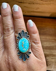 Long ring- size 9 - Royston turquoise ring and sterling silver