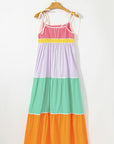 Cassandra Colorblock Self-tie High Waist Maxi Dress