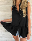 Ruffle Hem Sleeveless Buttoned Shirt