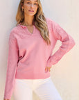 Ashlynn Flower Detail Knitted Notched Neck Sweater