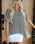 Alia Stripe Batwing Sleeve Crewneck Oversized Top