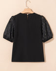 Feather Patchwork Bubble Sleeve Blouse