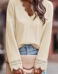 Isabella Texture Lace Trim Long Sleeve Top