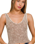 Mocha Ribbed Crop Tank with Reversible Neckline