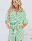 Annabelle Stripe Buttoned & Tie Romper