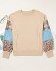 Plaid Patchwork Long Sleeve Raw Seam Sweatshirt