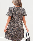 Zaylee Denim Leopard Short Puff Sleeve Mini Dress