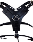 Large Leather Dog Harness Black Padded Genuine Matching Leash Hilason