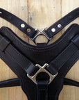 Large Leather Dog Harness Black Padded Genuine Matching Leash Hilason