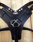 Large Leather Dog Harness Black Padded Genuine Matching Leash Hilason