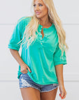 Hanna Solid Color Half Sleeve Buttons Henley Top