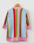 Stripe Pointelle Knit 3/4 Sleeve Sweater