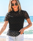 Megan Sheer Mesh Mock Neck Lettuce Top