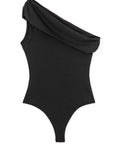 Solid Pleated One Shoulder Bodysuit