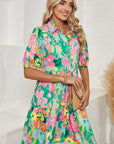 Floral Puff Sleeve Buttoned Babydoll Dress