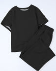 Solid Textured T-Shirt and Drawstring Pants Set