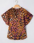 Leopard Draped Short Sleeve Blouse