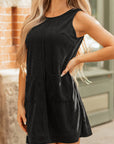 Solid Corduroy Sleeveless Pocketed Mini Dress