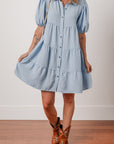 Arya Shirt Collar Button Up Puff Sleeve Tiered Dress