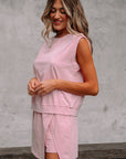 Aria 2 Pieces Mineral Wash Cotton Tank Top Lined Split Skirt Set