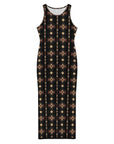 Black and Tan Aztec Sleeveless Bodycon Side Slit Maxi Dress