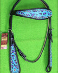 HILASON W. H. Leather Headstall & Breast Collar Set Turquoise Cheetah